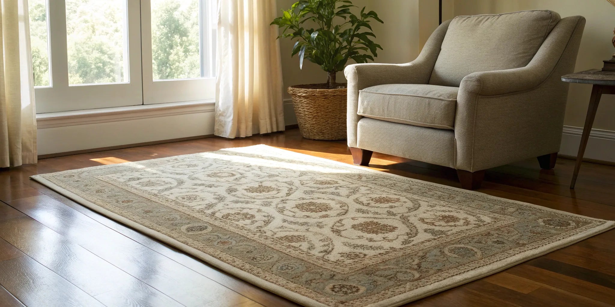 Non-slip rug pad on carpet.