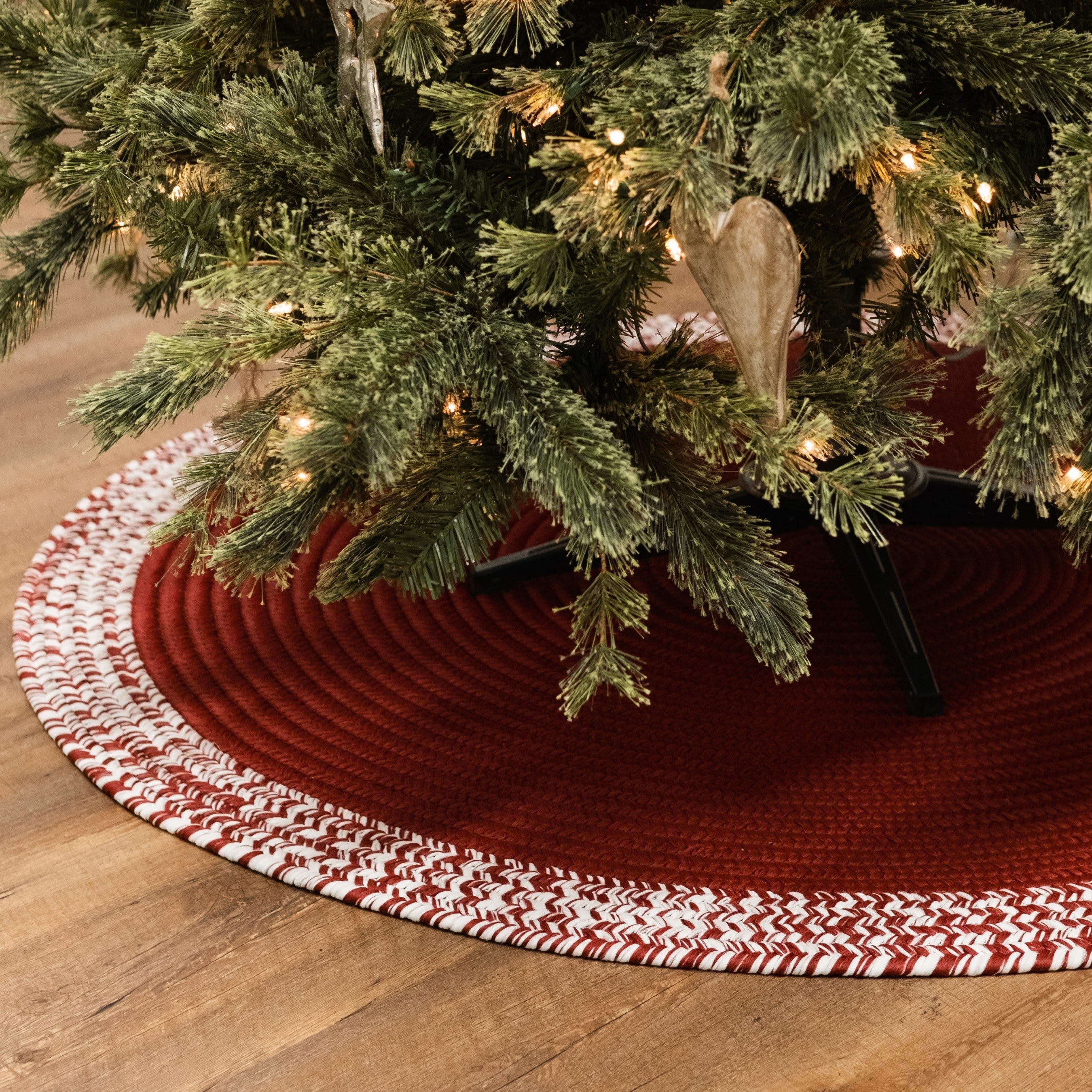 Bordered Under-Tree Christmas Reversible Round Rug Red EE05