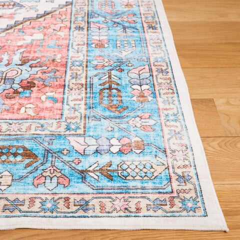Washable Printed Rug WPR322K Turquoise / Red